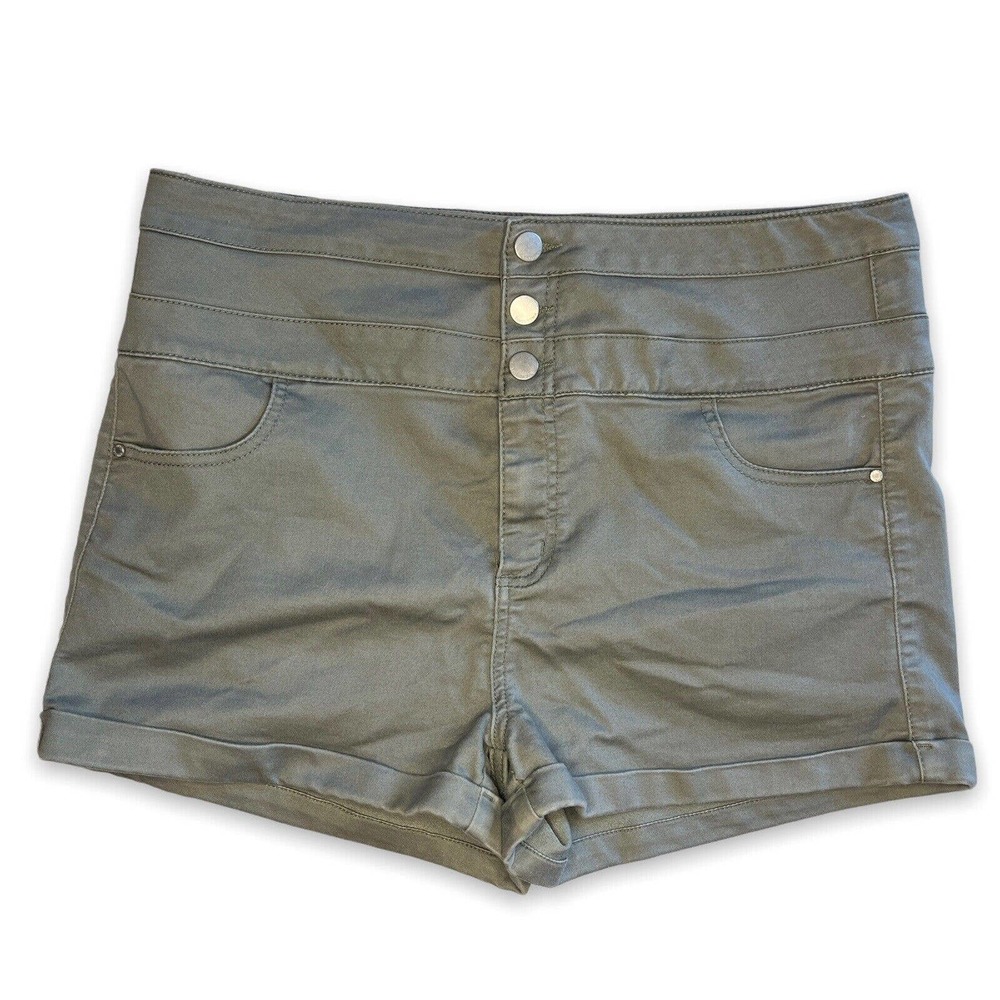 4/$20 Tinseltown olive green high-rise stretch 2.5 inseam khaki shorts size 15